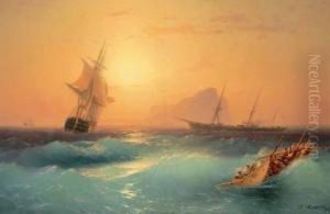 American Shipping Off The Rock Of Gibraltar