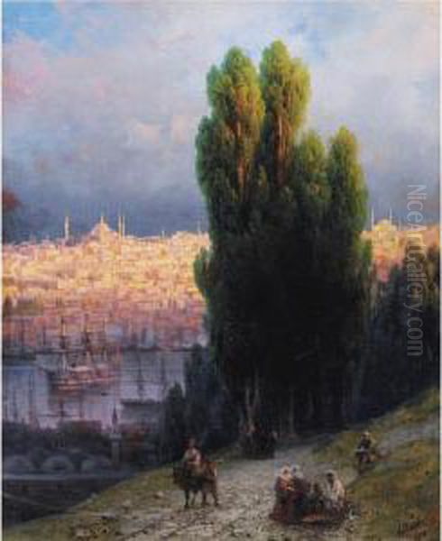 Constantinople, View Of The Golden Horn With A Self-portrait Of The Artist Sketching - view 1