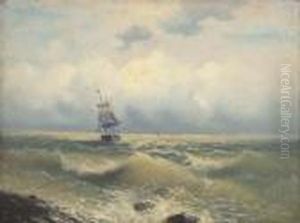 A Two Masted Barque Running Along The Coast by Ivan Konstantinovich Aivazovsky