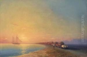 Ox Train On The Sea Shore