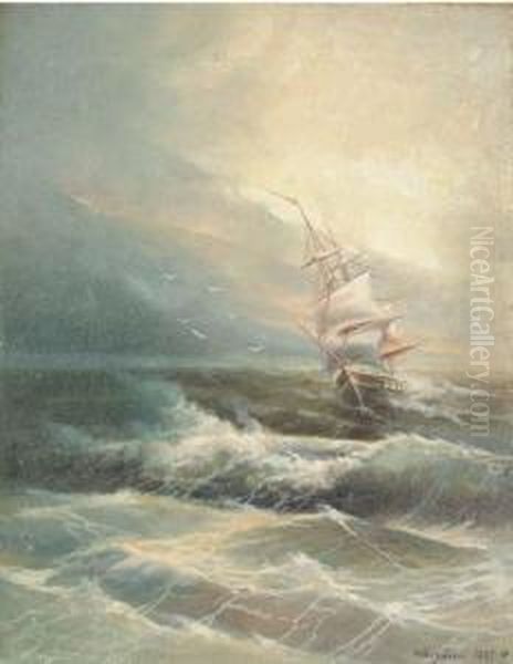 Ship In Stormy Seas - view 1