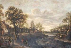 A river landscape with travellers approaching a village by Jan van Goyen