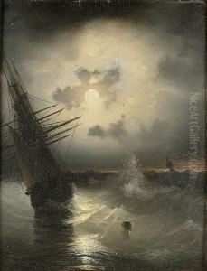 Ships At Sea By Moonlight