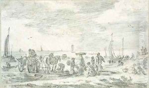 Fishermen on the beach at Scheveningen by Jan van Goyen