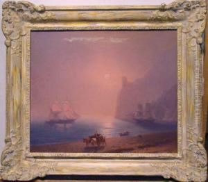 Oxen Cart By A Bay by Ivan Konstantinovich Aivazovsky