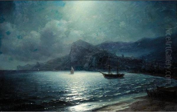 Shipping In A Bay By Moonlight - view 1