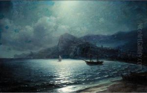Shipping In A Bay By Moonlight by Ivan Konstantinovich Aivazovsky