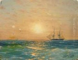 Shipping Under A Setting Sun by Ivan Konstantinovich Aivazovsky