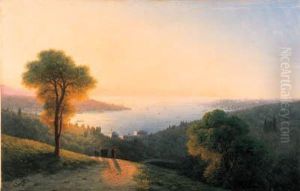 A View Of The Bosphorus From The
 European Side Above The Palace Ofthe Dolmabahe, The Seraglio Point On 
The Right