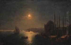 A Moonlit View Of The Bosphorus 
Looking Towards The Seraglio Point,with The Mosque Of Ortaky On The 
Right by Ivan Konstantinovich Aivazovsky