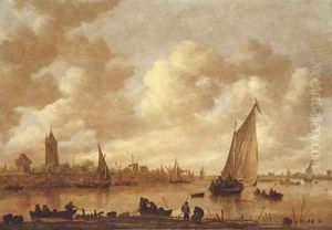 A view of Gorinchem with shipping on the Rhine in the foreground by Jan van Goyen
