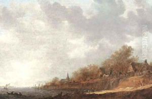 A village at the banks of a river by Jan van Goyen