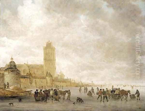 A winter landscape with skaters on the Maas in Dordrecht - view 1