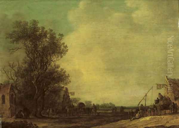 A wooded landscape with travellers outside an inn - view 1