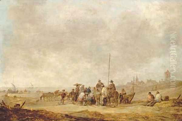 Fishermen with their catch and townsfolk on the beach at Katwijk aan Zee - view 1