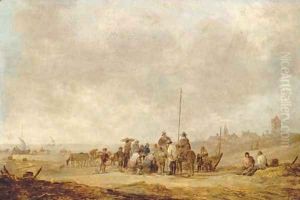 Fishermen with their catch and townsfolk on the beach at Katwijk aan Zee by Jan van Goyen