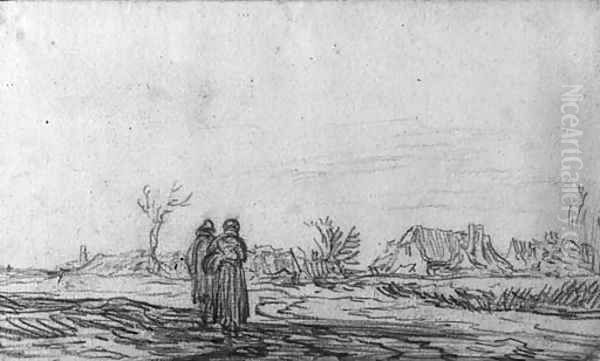 A couple approaching a village - view 1