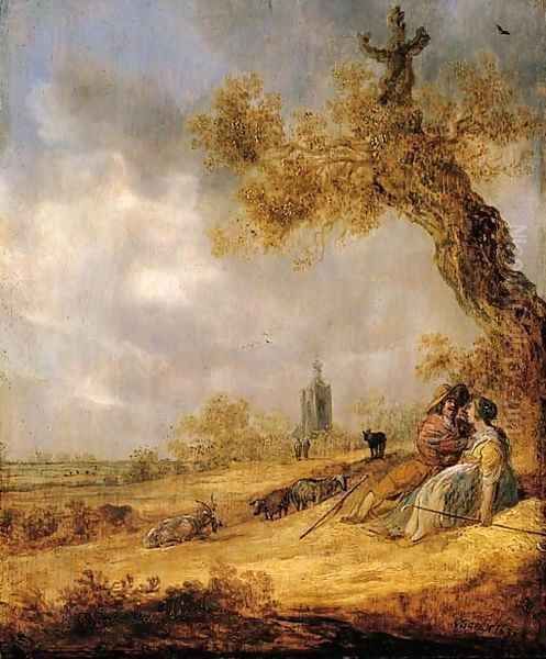 A landscape with a shepherd and shepherdess, a church beyond - view 1