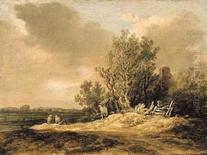 A wooded landscape with figures on a path by Jan van Goyen