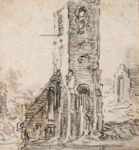 La tour d'une eglise en ruines à Eik-en-Duinen by Jan van Goyen