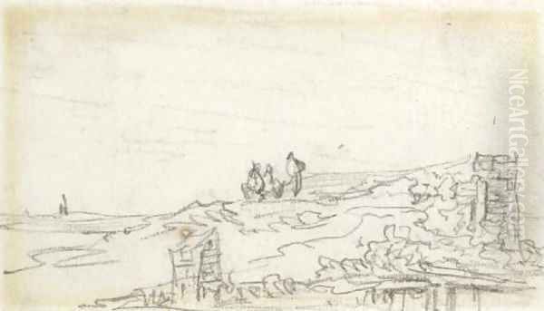 Three figures on a dyke - view 1