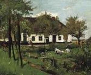 Farmhouse With Goats by Johannes Evert Akkeringa