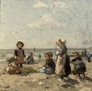Children On The Beach At Scheveningen by Johannes Evert Akkeringa