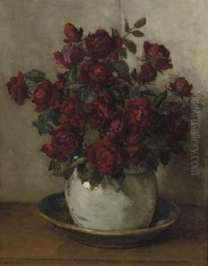 Red Roses In An Earthenware Vase