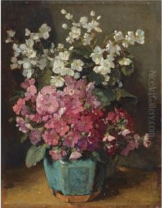 A Begonia And Busy Lizzy In A Ginger Pot