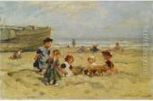 Children At Play On The Beach In Zeeland
