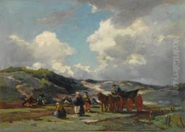 Women Mending Nets In The Dunes - view 1