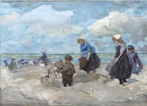 Young Shell Seekers On The Beach