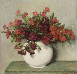 A Still Life With Red Carnations In A Vase A Still Life With Red Carnations In A Vase