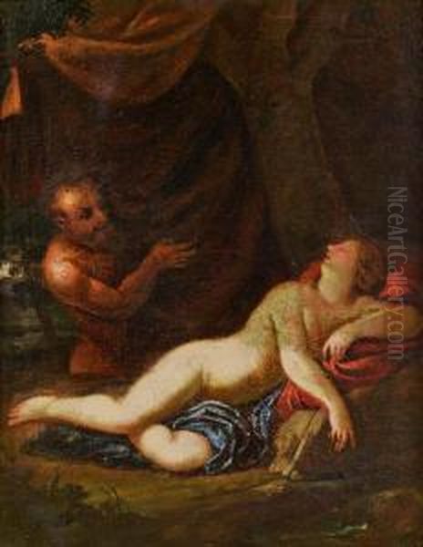 Schlafende Nymphe Von Einem Faun Beobachtet - view 1