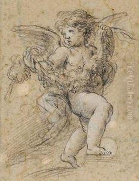 Putto Portant Une Guirlande De Feuillages - view 1