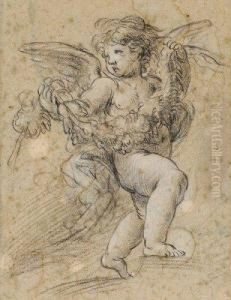Putto Portant Une Guirlande De Feuillages by Francesco Albani