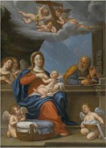 The Holy Family With Angels And Putti by Francesco Albani