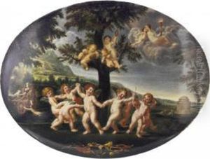 Porcelain Oval Plaque by Francesco Albani