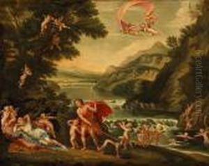 Adonis Led By Cupid To Venus; Love Disarmed; Venus And Vulcan (a Group Of Three) by Francesco Albani