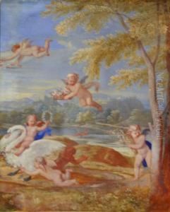 Cupids With A Swan In A Landscape