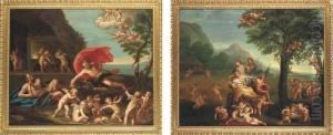 An Allegory Of Fire: Jupiter At
The Forge Of Vulcan; And Anallegory Of Earth: Flora, Ceres, Berecinta
And Bacchus by Francesco Albani
