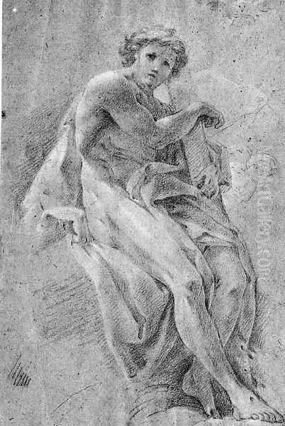 A seated Nude holding a Cross - view 1