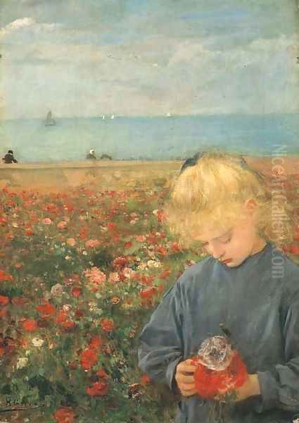 Fillette dans un champ de coquelicots - view 1