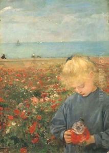 Fillette dans un champ de coquelicots
