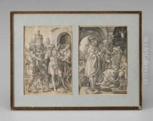 Lot Prevents The Inhabitants Of Sodom From Violence by Heinrich Aldegrever