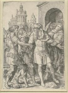 Lot Prevents The Inhabitants Of Sodom From Violence (bartsch,hollstein 15) by Heinrich Aldegrever
