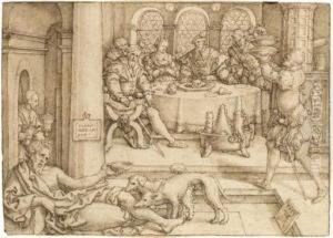Lazarus Begging For Crumbs From Dives's Table (luke 16:19-31) by Heinrich Aldegrever