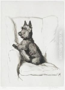 A Scottish Terrier In An Armchair by Cecil Charles Aldin