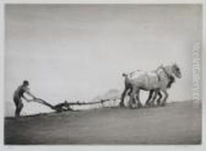 Ploughing by Cecil Charles Aldin