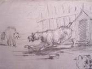 A Dog Scaring A Cat by Cecil Charles Aldin